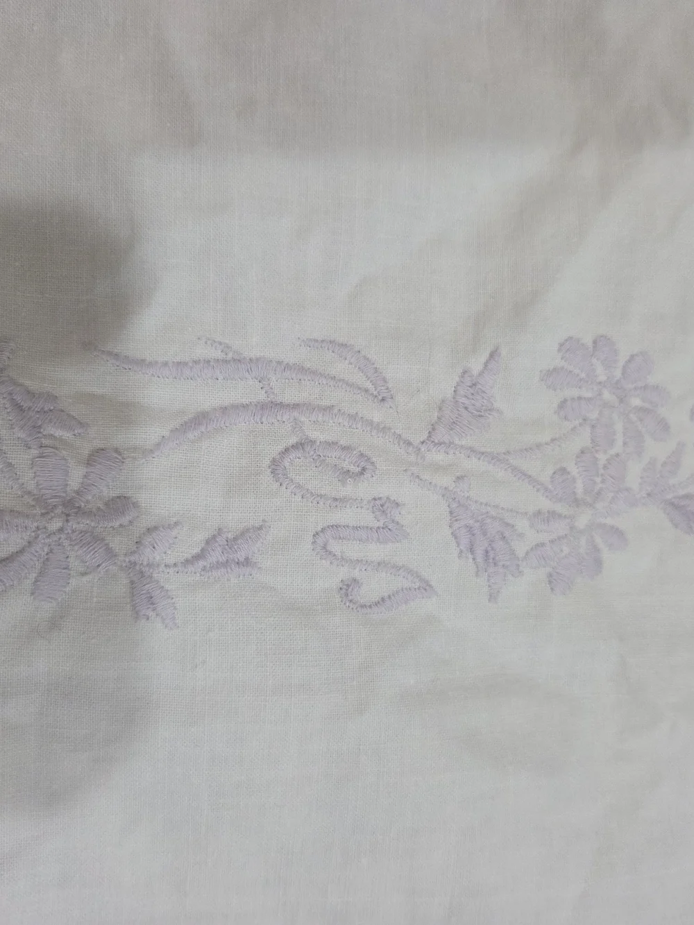 Classic White Hand Towel with Pale Lavender Floral Embroidery